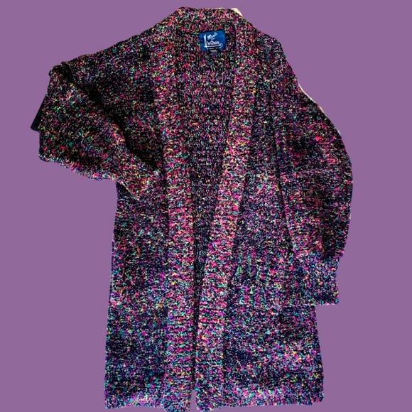 Vtg 80s rainbow knit sweater long cardigan - Picture 2 of 9